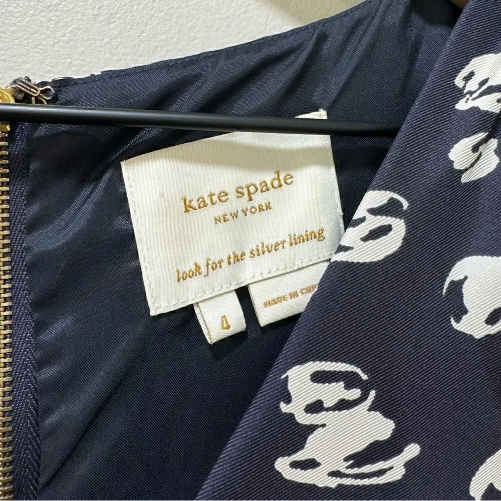 Kate Spade Blue & White 100% Silk Dress Bow Detail sz 4